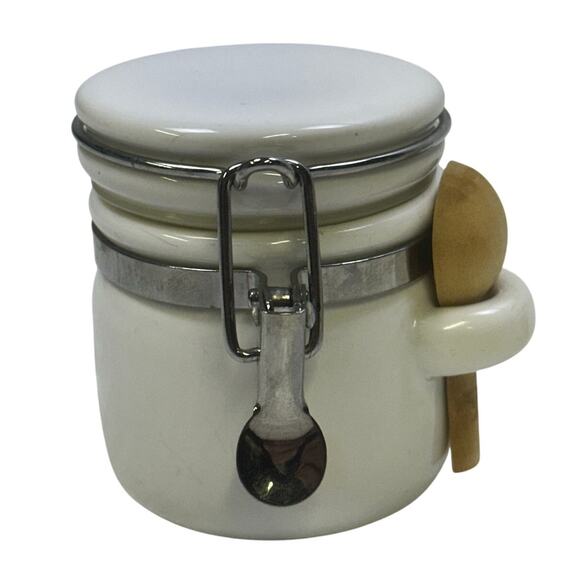 WCL Ceramic Mini Floral Design Spice Jar Canisters with Wooden Spoons-Set of 6 - Picture 10 of 13